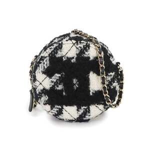 CHANEL Round Clutch Chain Shoulder Bag in Tweed, Leather, and Boa Fabric, Bla...